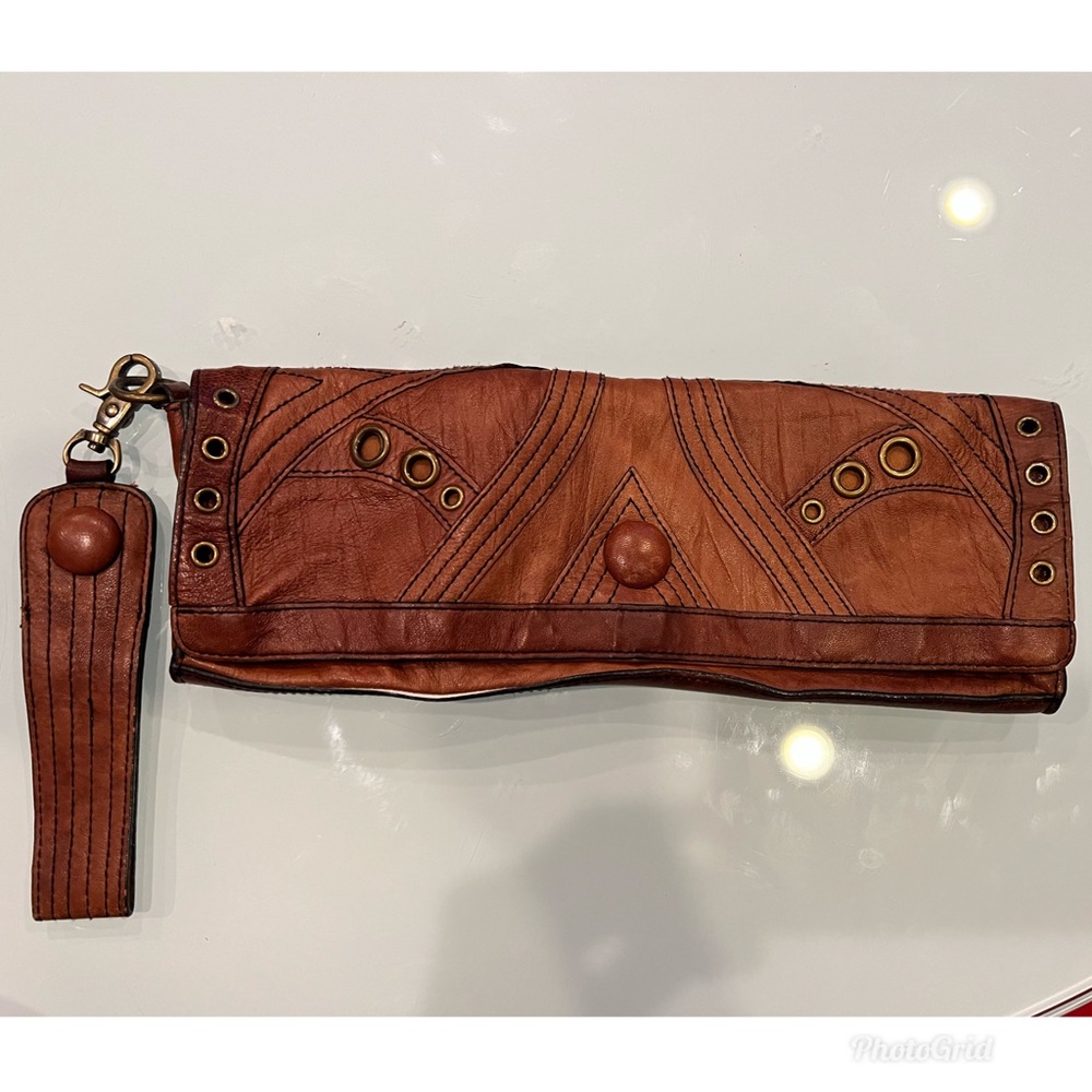 Vintage Betsey Johnson Boutique Wristlet Large Leather and Stud Clutch
